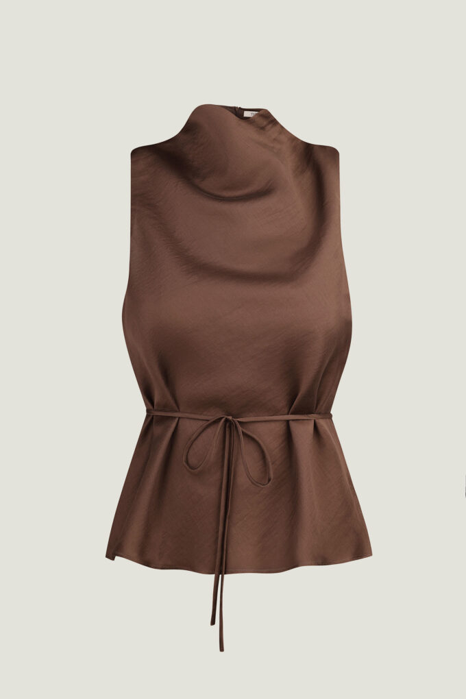 Tencel top with thin belt in chocolate photo 6