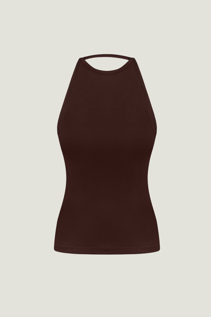 Knitted top with open back in chocolate photo 6