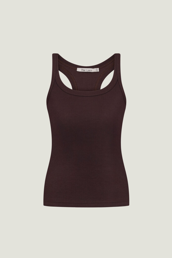 Ribbed halter top in chocolate color photo 5
