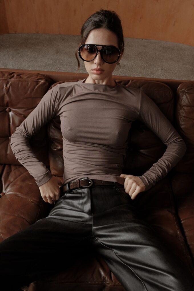 Лонгслів із складками капучино фото 2