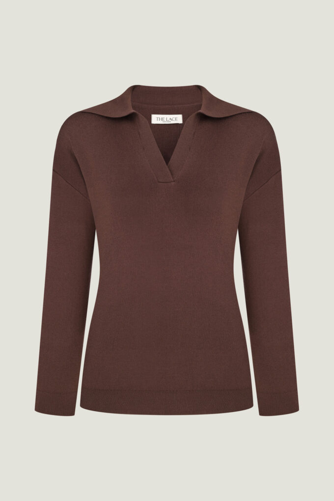 Knitted polo jumper in chocolate photo 5
