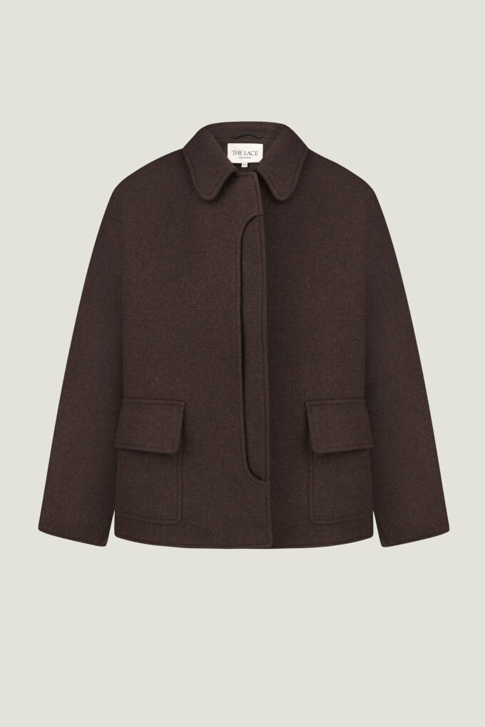 Chocolate cropped wool coat with patch pockets photo 11