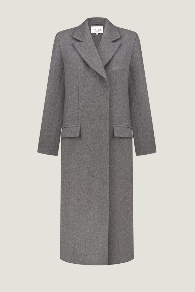 Пальто вовняне максі прямого крою сіре фото 7