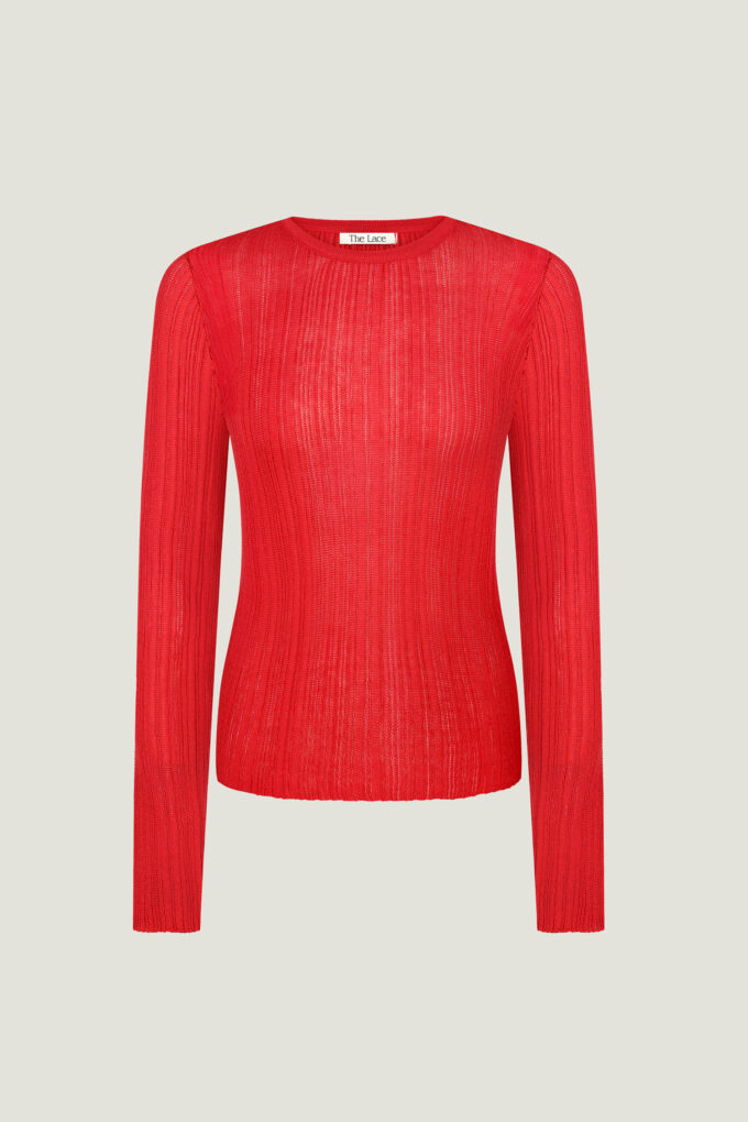 Translucent textured jumper in red photo 5