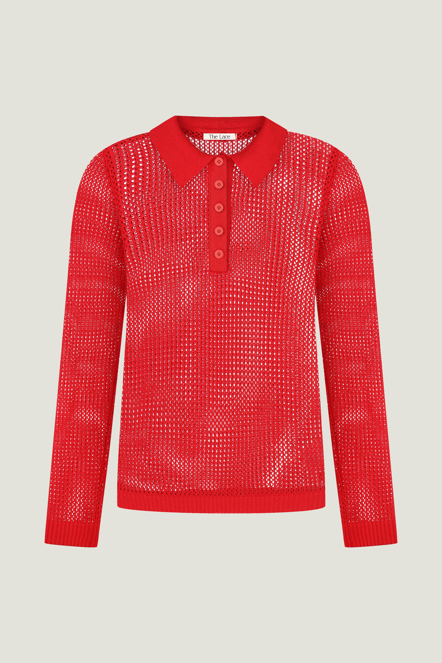 Трикотажний джемпер поло з ажурною вʼязкою червоний - The Lace Фото 442986 Трикотажний джемпер поло з ажурною вʼязкою червоний - The Lace Фото 442986