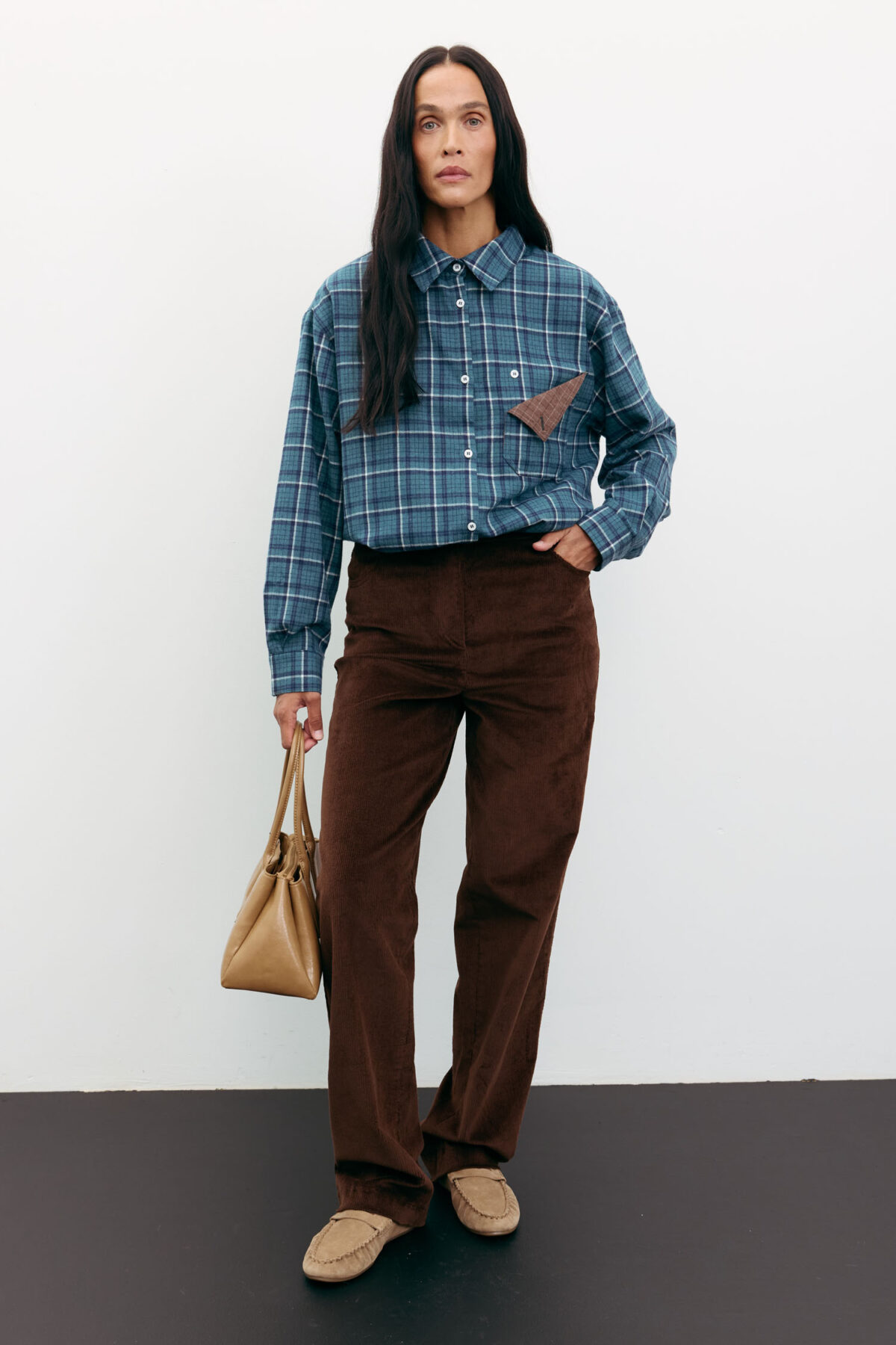 Брюки прямі з вельвету шоколадні - The Lace