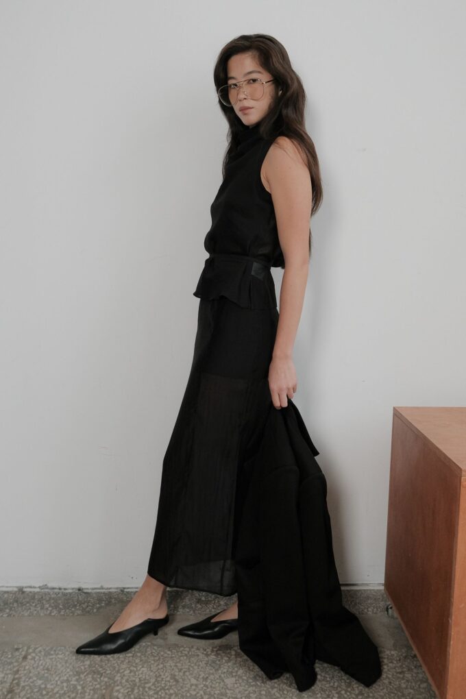 Спідниця максі напівпрозора з тенселу чорна фото 3