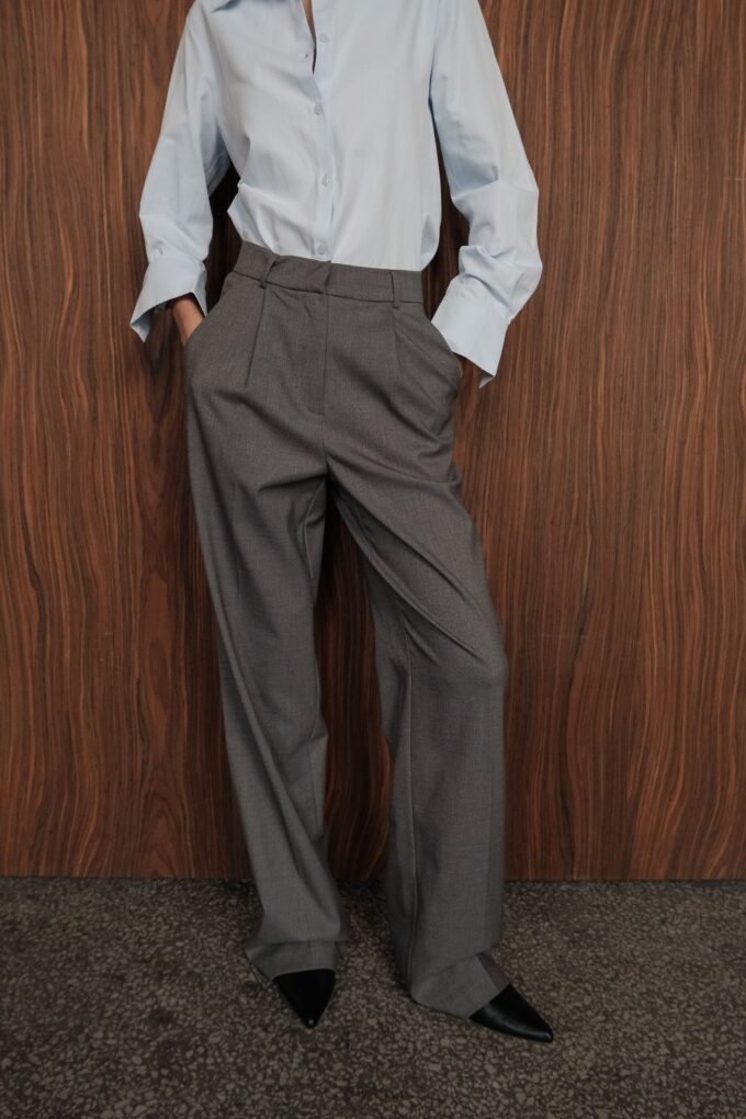 Брюки вовняні палаццо темно-сірі фото 2