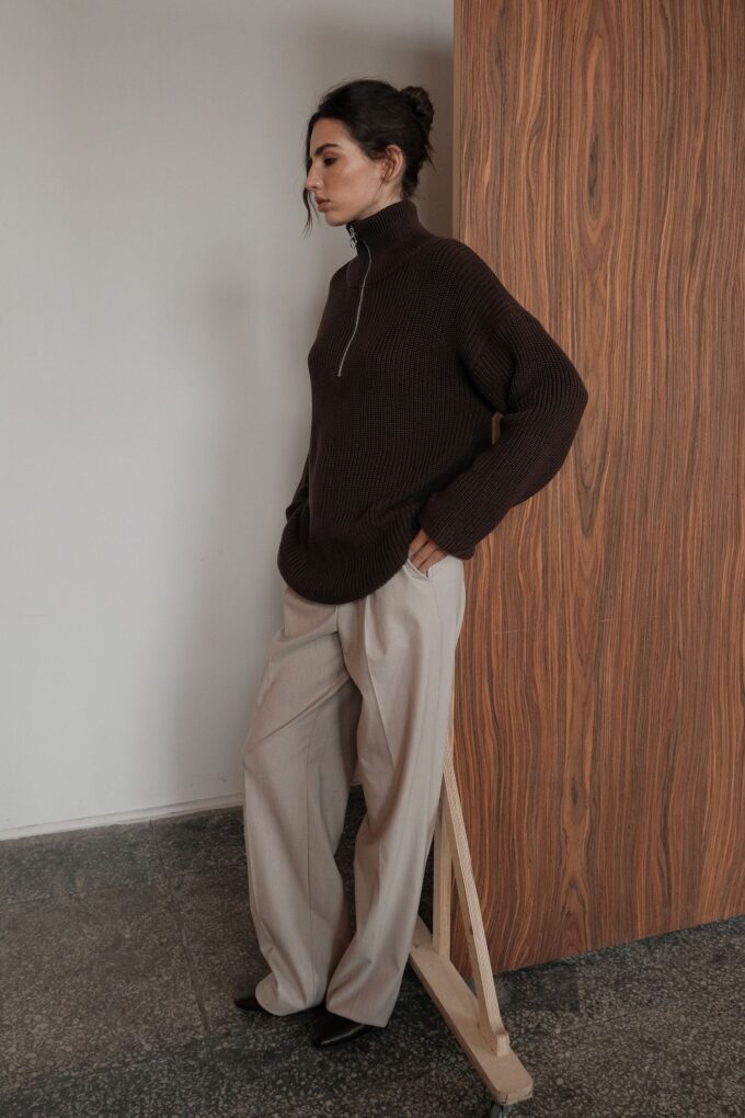 Брюки шерстяные палаццо светло-бежевые Фото 5