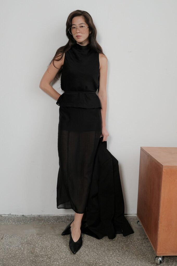 Спідниця максі напівпрозора з тенселу чорна фото 2