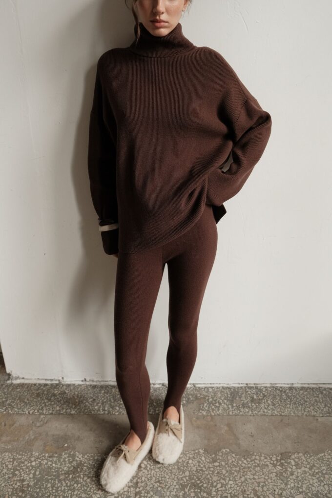 Легінси трикотажні зі штрипками шоколадні - The Lace