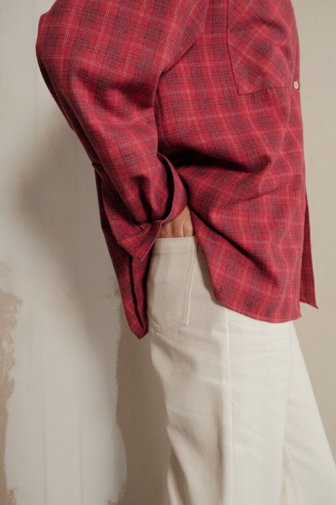 Сорочка з накладною кишенею в сіру клітинку червона фото 6