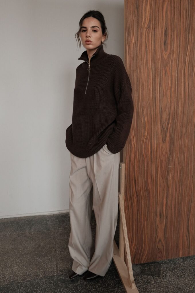 Брюки шерстяные палаццо светло-бежевые Фото 2