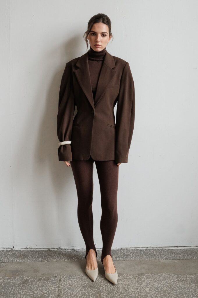 Легінси трикотажні зі штрипками шоколадні фото 8