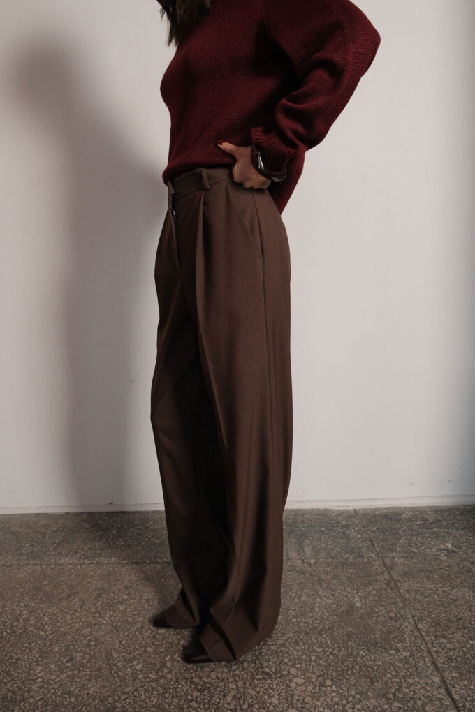 Брюки вовняні палаццо шоколадні фото 3