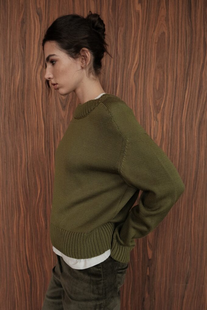 Джемпер вовняний прямого крою оливковий фото 7