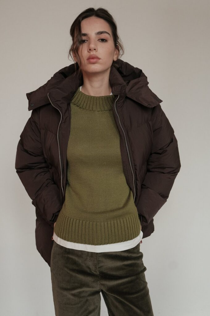 Джемпер вовняний прямого крою оливковий фото 4