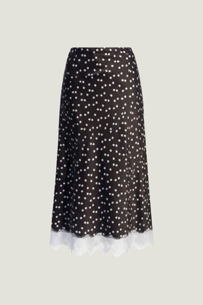 Спідниця міді з сатину з мереживом в горох чорна фото 9
