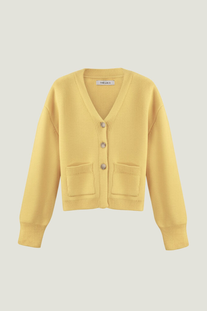 Кардиган трикотажний з кишенями лимонний фото 7