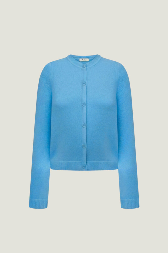 Трикотажний кардиган з круглим вирізом та вишивкою яскраво-блакитний фото 8