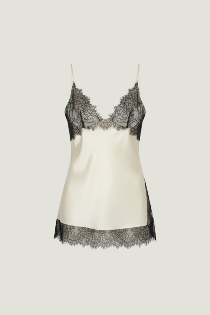 Топ із сатину з чорним мереживом молочний фото 4 Топ із сатину з чорним мереживом молочний фото 4