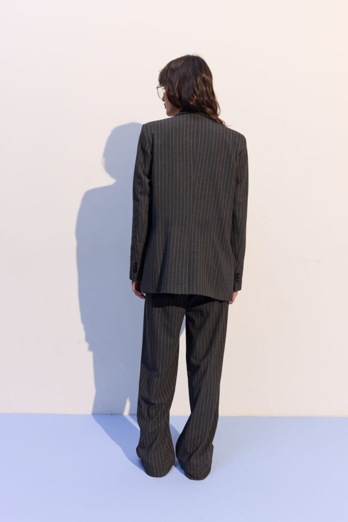 Брюки палаццо в широкую полоску графитовые Фото 4