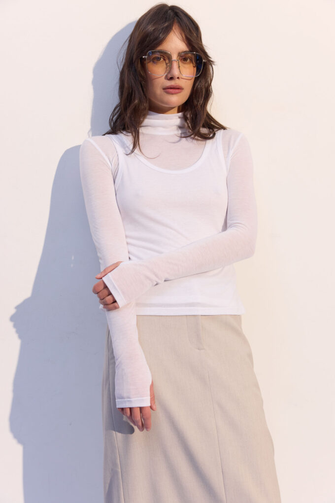 Трикотажна водолазка подвійна напівпрозора біла - The Lace