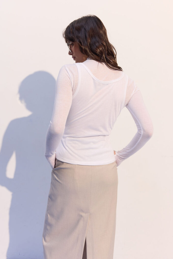 Трикотажная водолазка двойная полупрозрачная белая Фото 2