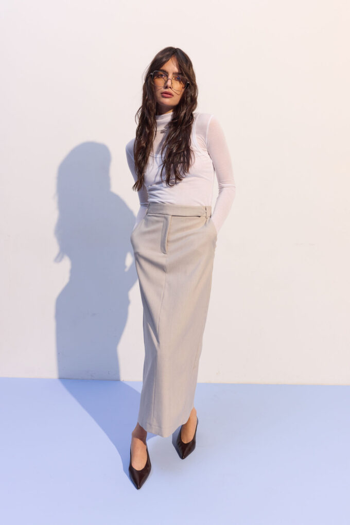 Трикотажная водолазка двойная полупрозрачная белая Фото 4