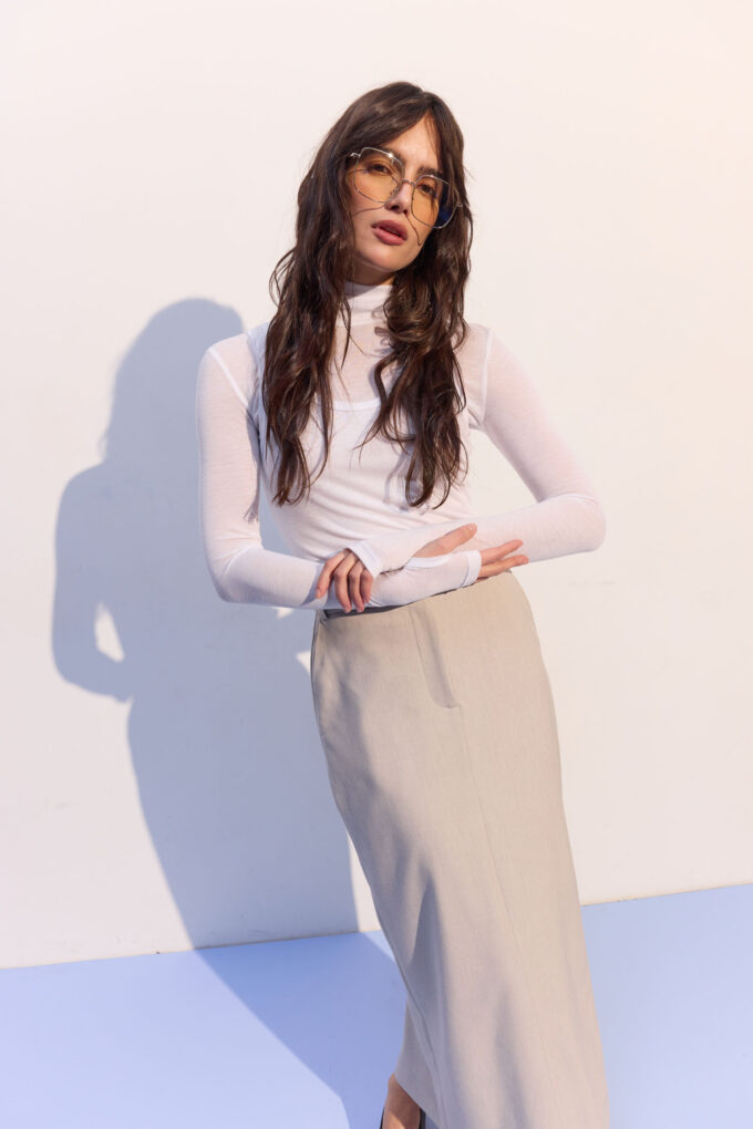 Трикотажная водолазка двойная полупрозрачная белая Фото 5