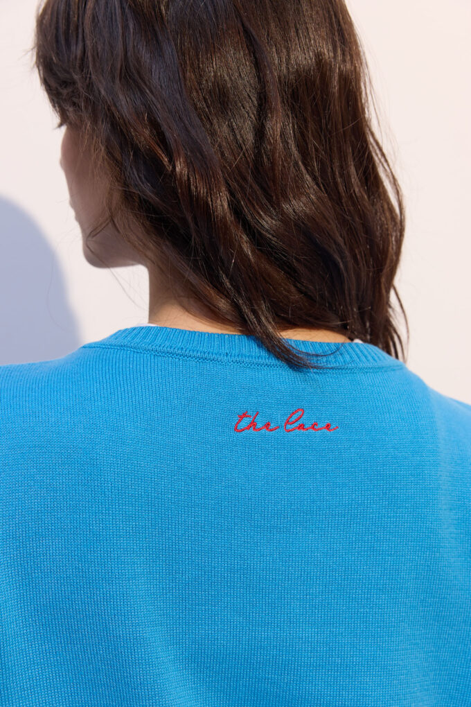 Трикотажний кардиган з круглим вирізом та вишивкою яскраво-блакитний фото 5