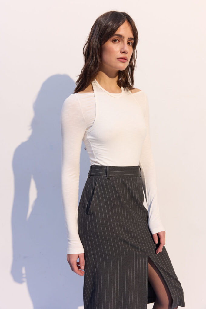 Спідниця міді прямого крою в широку смужку графітова фото 5 Спідниця міді прямого крою в широку смужку графітова фото 5