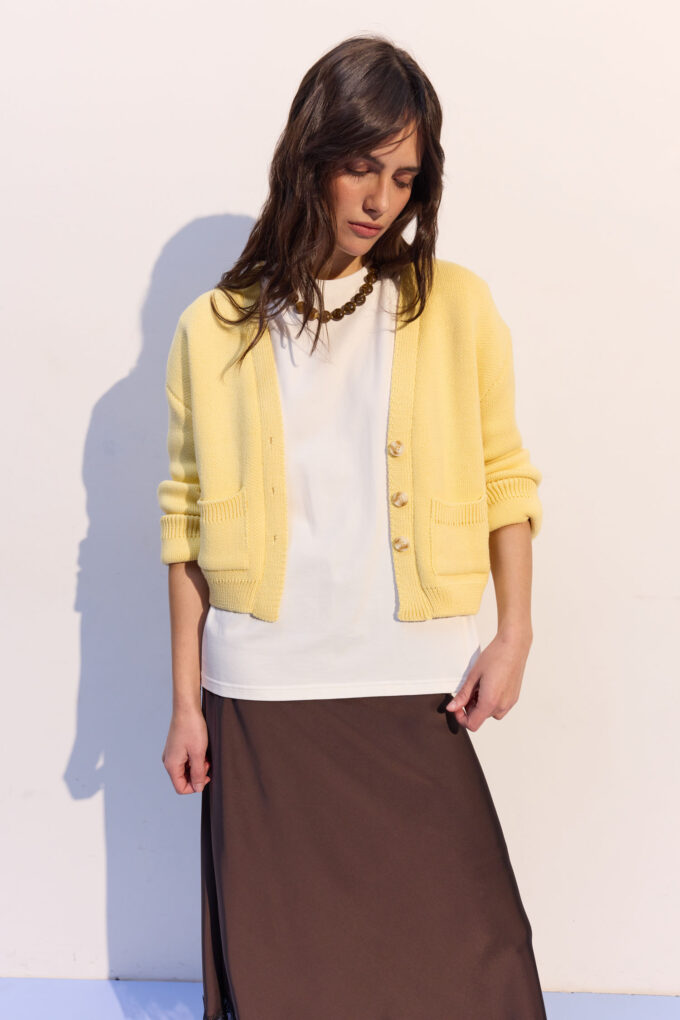 Кардиган трикотажний з кишенями лимонний фото 6