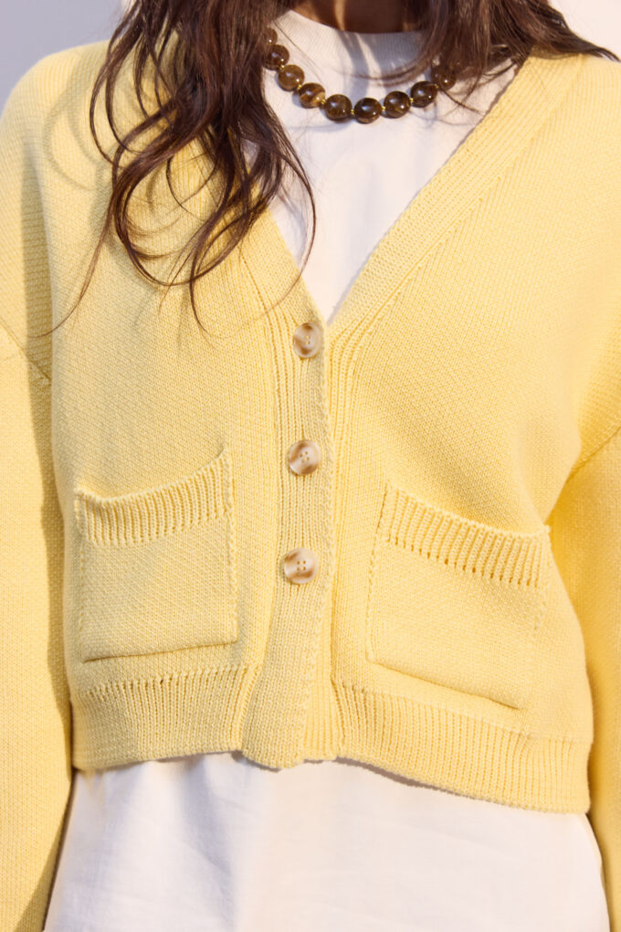 Кардиган трикотажний з кишенями лимонний фото 2