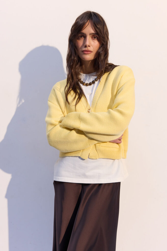 Кардиган трикотажний з кишенями лимонний фото 3