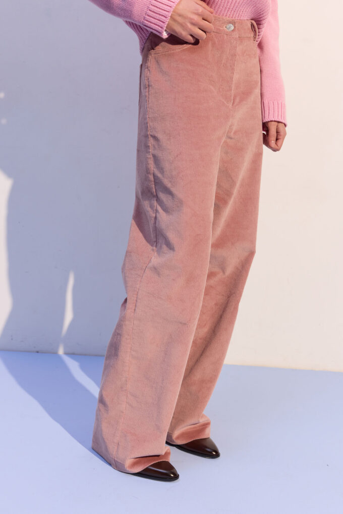 Брюки вільного крою з вельвету рожеві фото 6