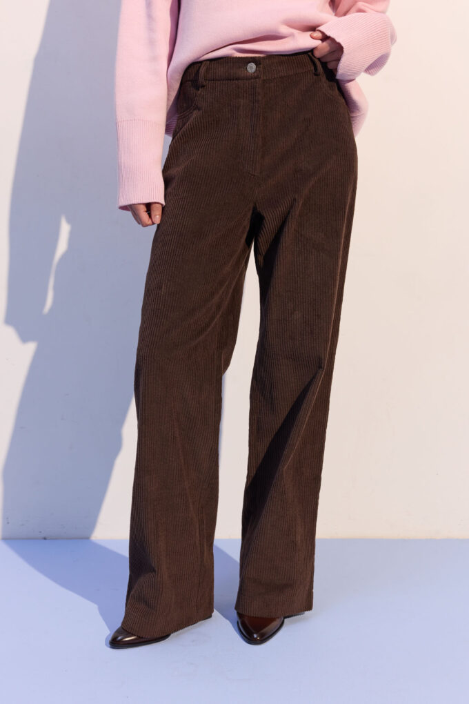 Брюки вільного крою з вельвету шоколадні фото 2