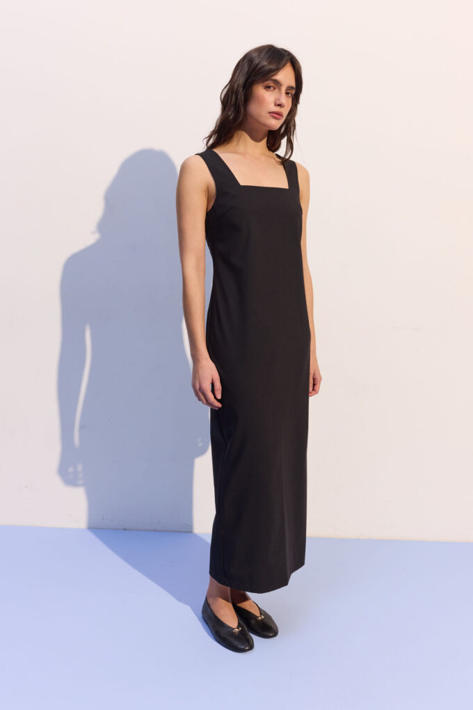 Сукня міді прямого крою з додаванням вовни чорна фото 5