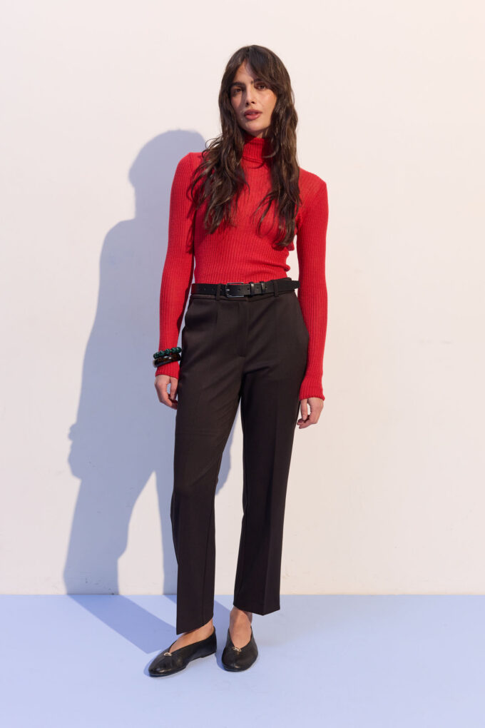 Водолазка тонка в рубчик червона фото 3