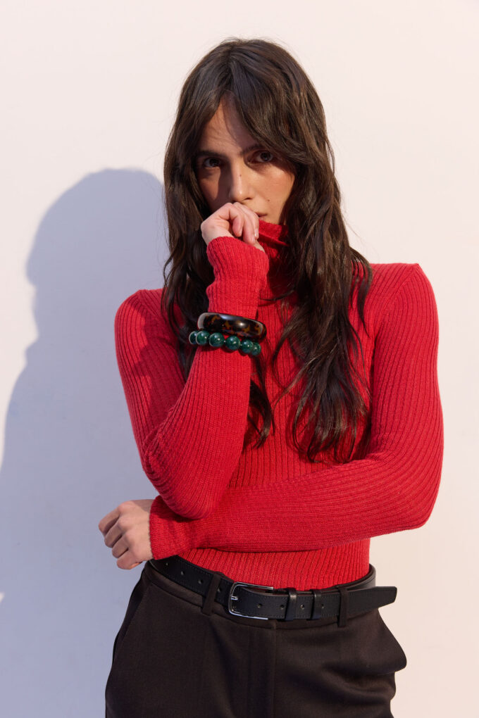 Водолазка тонка в рубчик червона фото 2