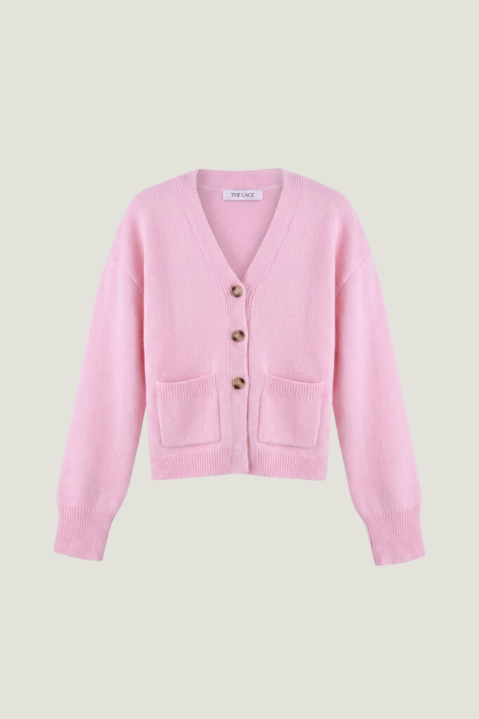 Knitted cardigan with pockets in pink photo 6