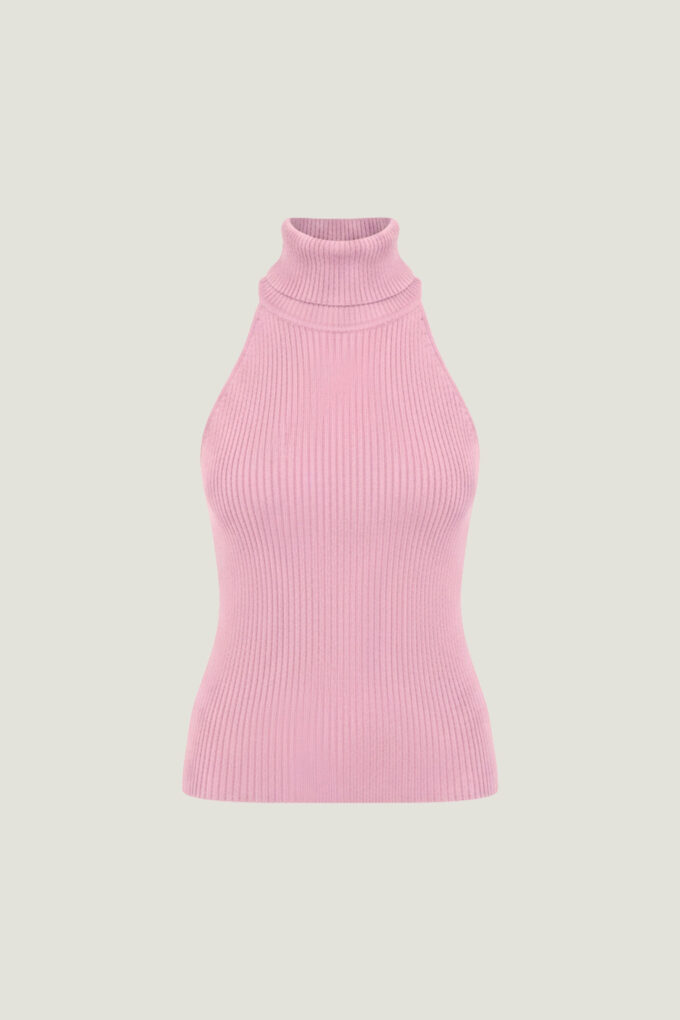 Трикотажний топ з відкритою спиною рожевий фото 5