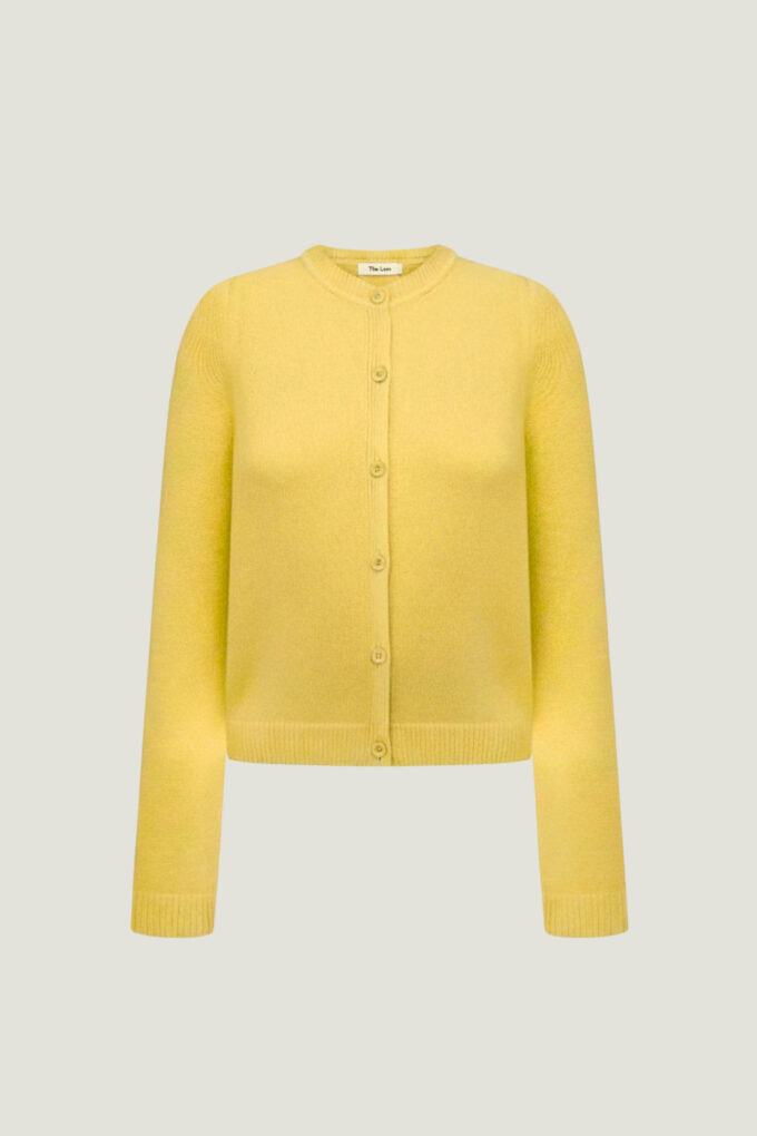 Lemon knitted cardigan with round neckline and embroidery photo 6