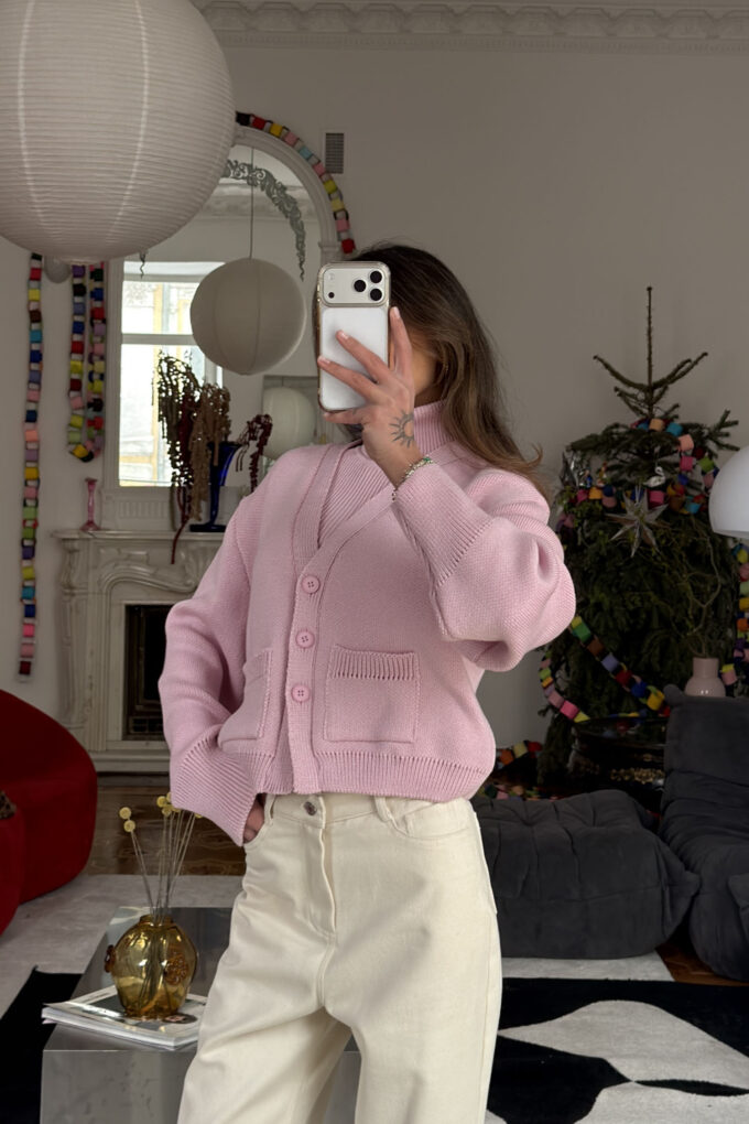 Кардиган трикотажний з кишенями рожевий - The Lace