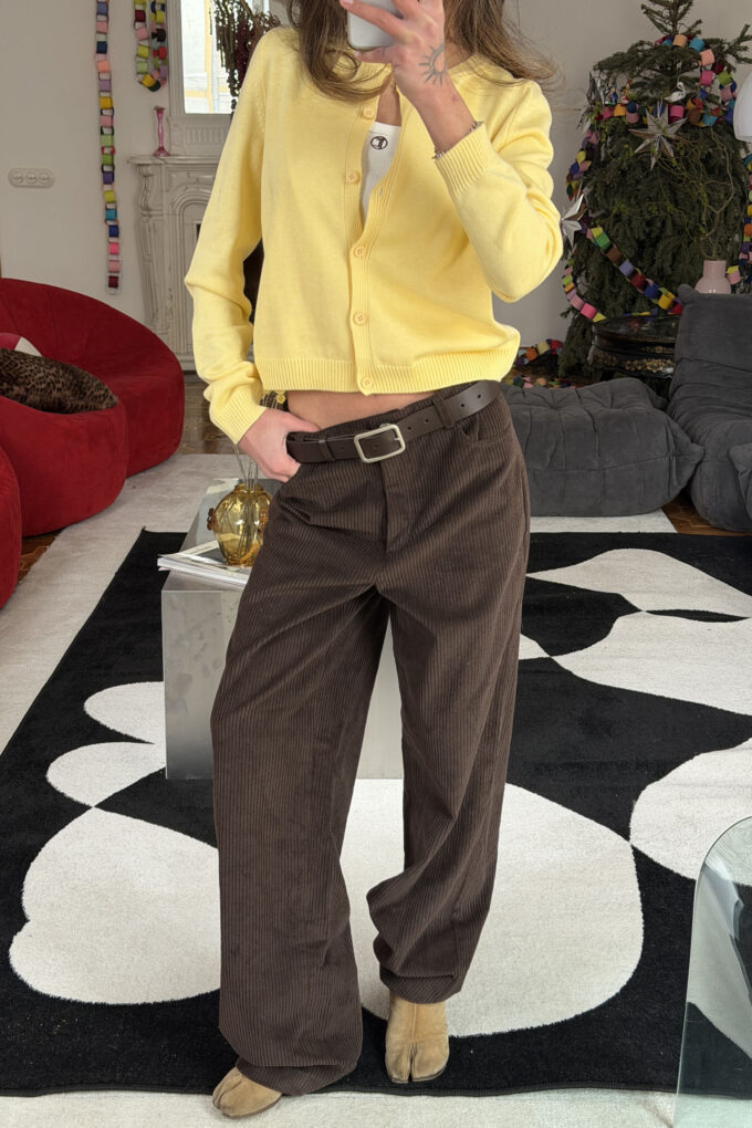 Lemon knitted cardigan with round neckline and embroidery photo 5