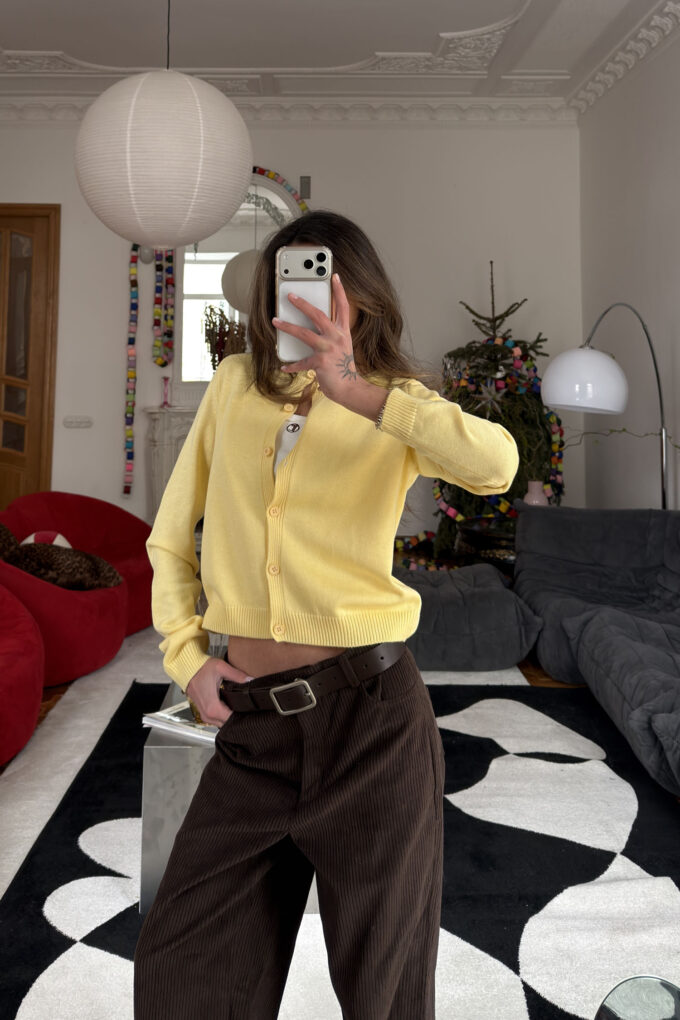 Трикотажний кардиган з круглим вирізом та вишивкою лимонний - The Lace