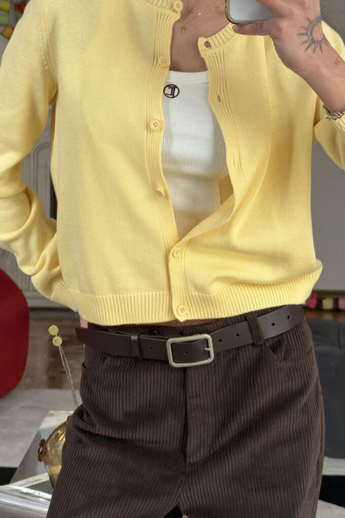 Lemon knitted cardigan with round neckline and embroidery photo 2