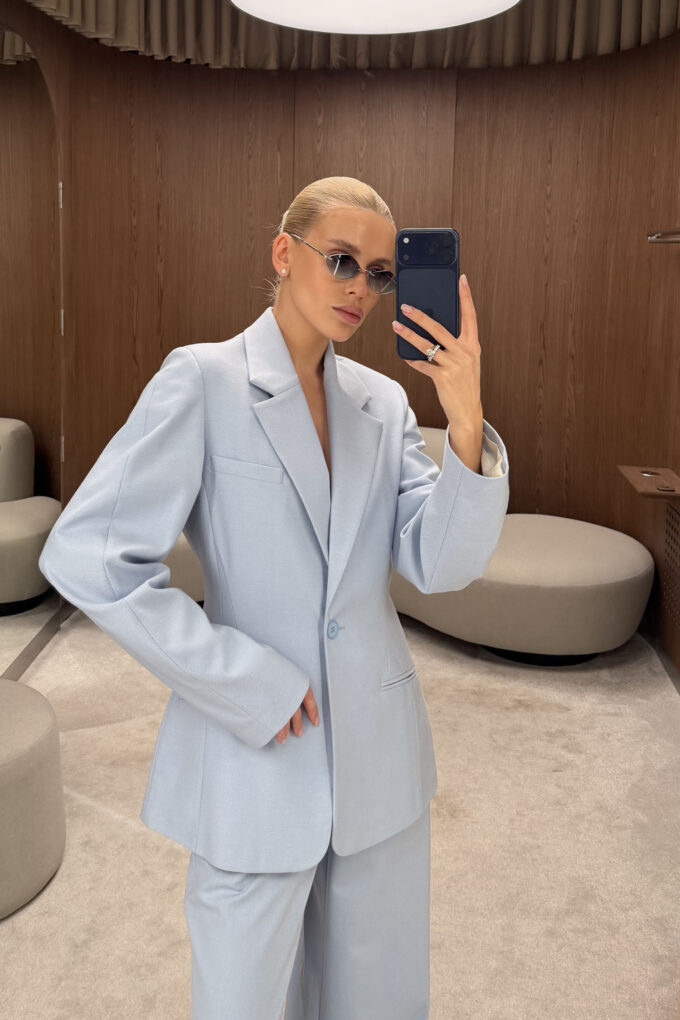 Жакет с объемными рукавами голубой Фото 5