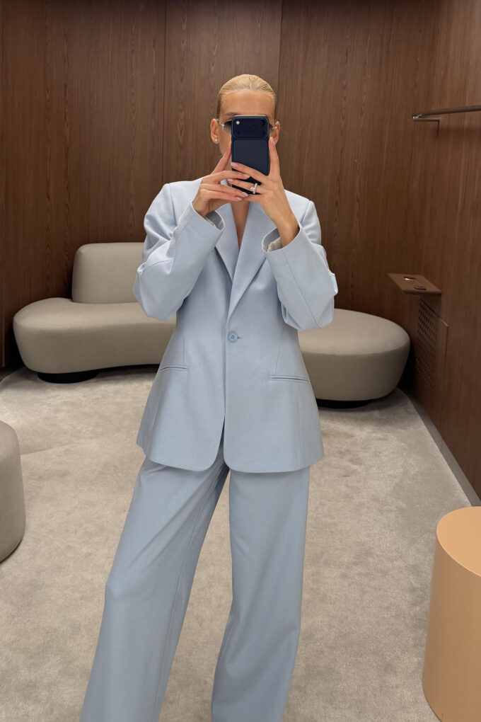 Жакет с объемными рукавами голубой Фото 4