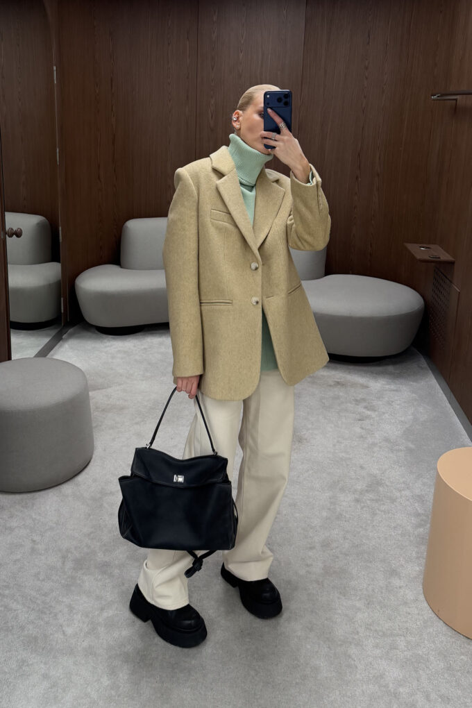 Single-breasted wool coat-jacket Warm oatmeal photo 6